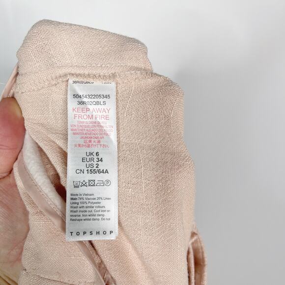 Topshop 2 Peachy Pink Coco Wide Leg Button Up Crop Trouser Pants Linen Blend - Picture 8 of 11